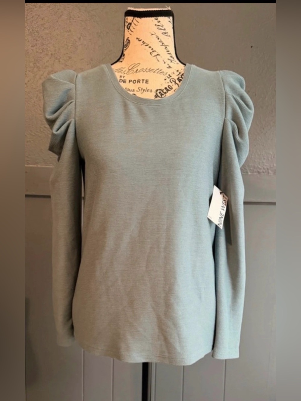 Nine West Sage Puff Sleeve Crewneck Top